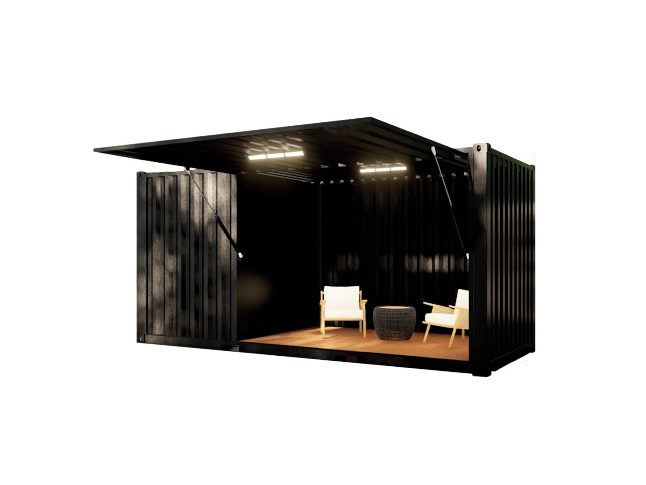 POOL HOUSE EN CONTAINER AVEC AUVENT REFERMABLE SUR VÉRIN