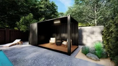 POOL HOUSE EN CONTAINER AVEC TERRASSE OUVERTE ET LOCAL FERMÉ