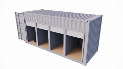 GARAGE 4 BOX 3,5 M² EN CONTAINER MARITIME – PORTES RIDEAUX ENROULABLES OUVERTURE MANUELLE