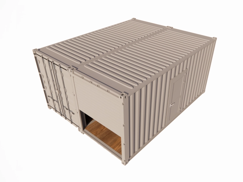 LOCAL D’ENTREPOSAGE 28 M² EN CONTAINERS DE 20 PIEDS AVEC RIDEAU MÉTALLIQUE ET PORTE DE SERVICE