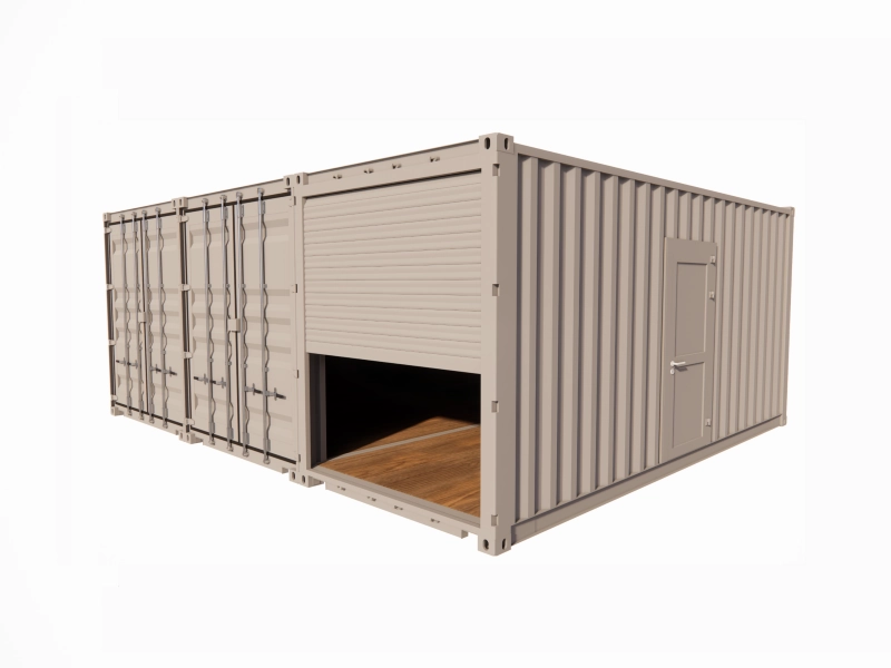 LOCAL D’ENTREPOSAGE 42 M² EN CONTAINERS DE 20 PIEDS AVEC RIDEAU MÉTALLIQUE ET PORTE DE SERVICE