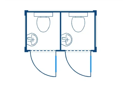 BUNGALOW BOX 3,3 M² : DUO CABINES WC  8 PIEDS
