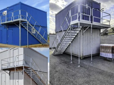 ESCALIER MÉTALLIQUE EXTÉRIEUR POUR CONTAINER | PALIER À L’EXTRÉMITÉ