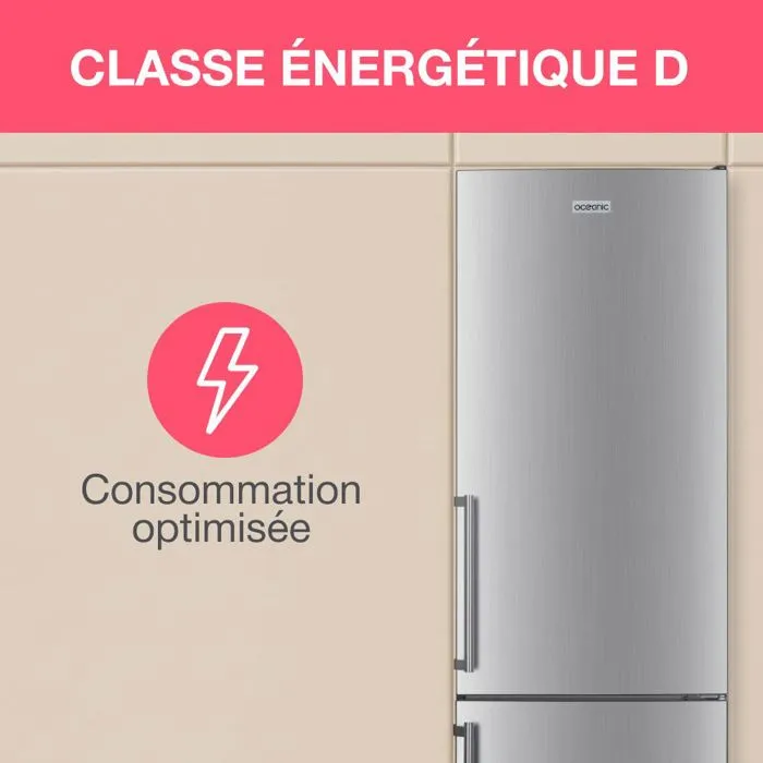 Réfrigérateur combiné - OCEANIC - OCEAFC262STDS - 262 L - Classe D - 55 x 56 x 180 cm - Silver
