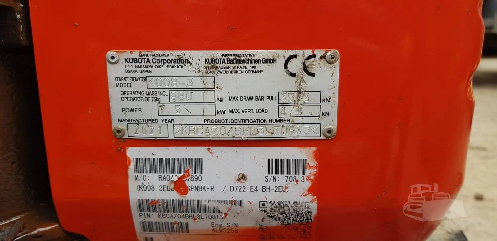 Kubota K008-3, (2021), 700 heures, 0.98T – occasion